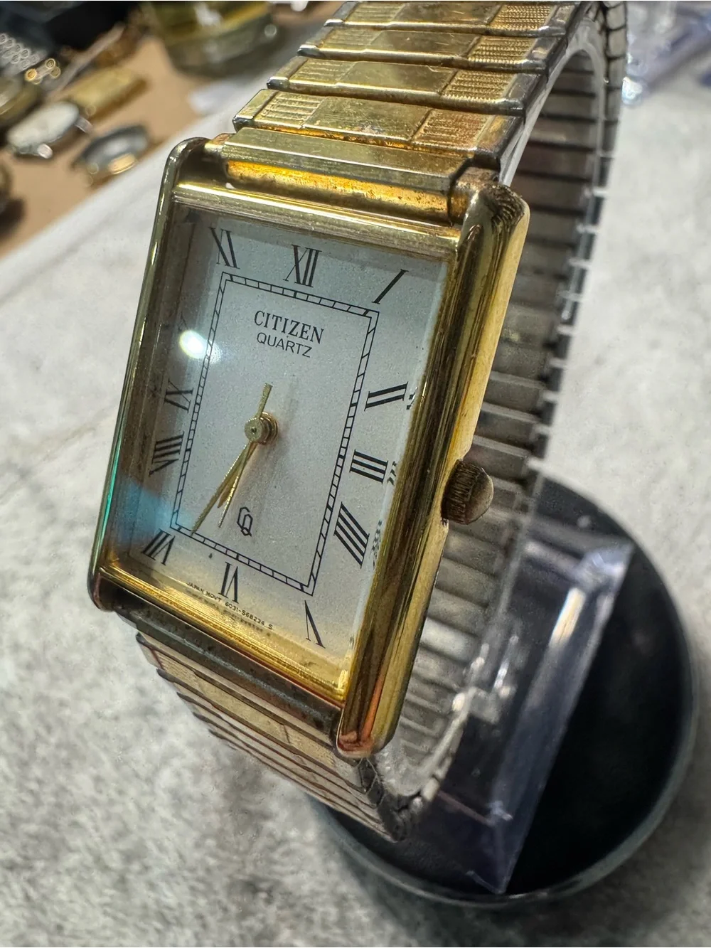 Citizen Gold Tone Rectangular Men’s Dress Watch with White Dial